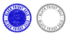 Grunge BLACK FRIDAY SALE Stamp Seals Isolated On A White Background. Rosette Seals With Grunge Texture In Blue And Gray Colors.