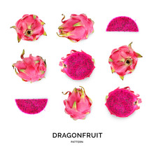 Seamless Pattern With Dragonfruit. Abstract Background. Pitaya On The White Background.