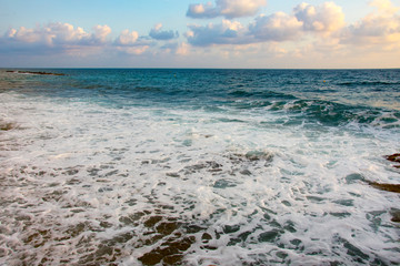  sea waves amongst rocky beach, Cyprus, Paphos,