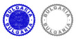 Grunge BULGARIA stamp seals isolated on a white background. Rosette seals with grunge texture in blue and gray colors. Vector rubber watermark of BULGARIA caption inside round rosette.
