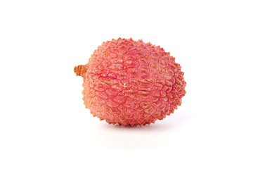 Wall Mural - Fresh lychee close up macro isolated on white background. Clipping Path. Full depth of field