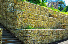 Gabion Retaining Wall – Metal Cages With Rocks - Protective Construction, Made Of Stones And Wire. 