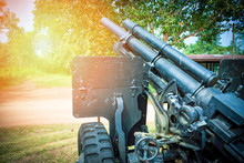 Old Artillery Cannon Gun Camouflage Pattern / Ordnance For Soldier Warrior In The World War In The Park