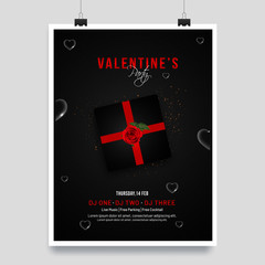 Poster - Valentine's Day template or invitation card design with illustration of gift box.