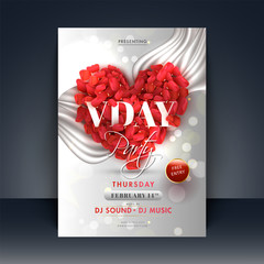Wall Mural - creative heart shape made by rose petals on glossy bokeh background for valentine's day celebration 