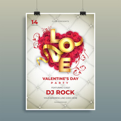Wall Mural - love typography with creative heart shape made by rose flowers on leather texture background for val