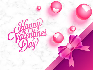 Wall Mural - stylish lettering of happy valentine's day with glossy pearls on white texture background.