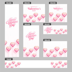 Wall Mural - social media header and banner set with illustration of heart candies for valentine's day celebratio