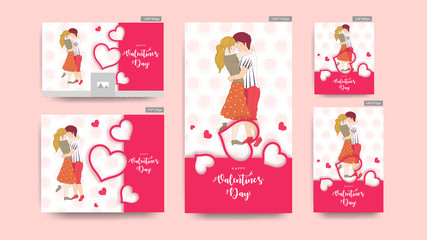 Wall Mural - valentine's day header and banner set with illustration of cute couple in romantic pose.