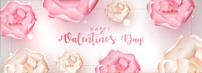 Wall Mural - beautiful flowers decorated header or banner design for valentine's day celebration.
