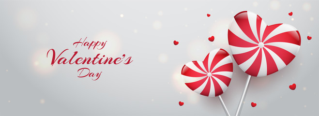 Wall Mural - heart shape candies illustration on glossy bokeh background for valentine's day header or banner des