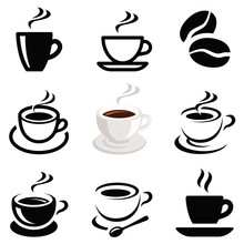 Coffee Icon Collection - Vector Outline Illustration And Silhouette