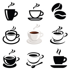 Wall Mural - Coffee icon collection - vector outline illustration and silhouette