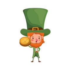 Canvas Print - leprechaun with coin and clover isolated icon