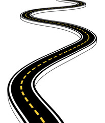 Leaving the highway, curved road with markings. 3D vector illustration on white