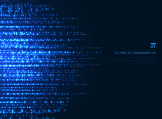 Wall Mural - abstract technology blue magic sparkling glitter particles lines on dark background.