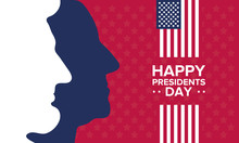 Happy Presidents Day In United States. Washington's Birthday. Federal Holiday In America. Celebrated In February. Poster, Banner And Background