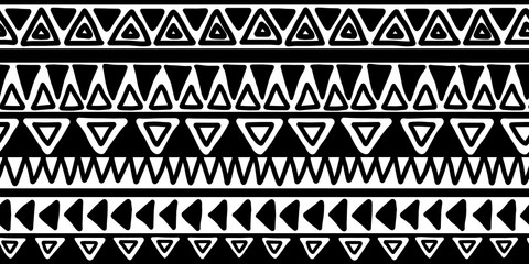 Wall Mural - Vector seamless black and white illustration. Ethnic hand drawn pattern for wallpaper,fabric, textile