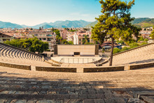 Panoramic View Of Old Amphitheater In Marmaris Town. Reconstructed Open-air Stone Theater. Marmaris Is Popular Tourist Destination In Turkey