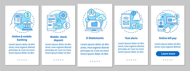 Banking service onboarding mobile app page screen with linear co