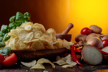 Potato chips with vegetables and spices.