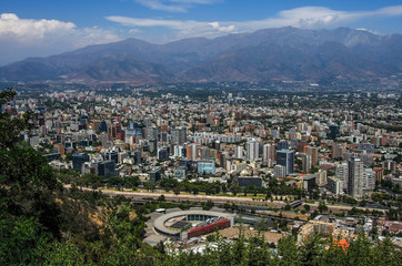 Wall Mural - Aerial view of a city and The Andes mountain in the background, Santiago, Chile