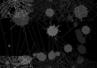 Wall Mural - background with spider webs and blots isolated on black