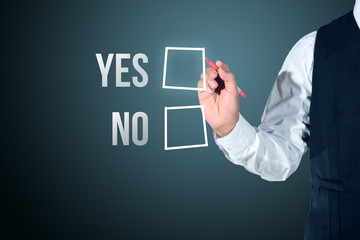 business man select yes or no evaluation