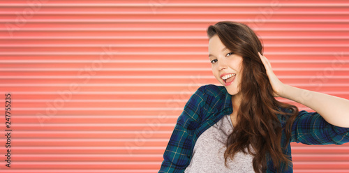 People Hair Care Style And Teens Concept Happy Smiling Pretty