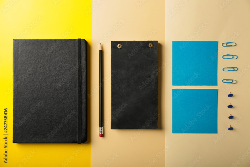 Set of items for branding on color background