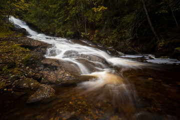 Wall Mural - Waterfalls in boreal autumnal forest in Norway.