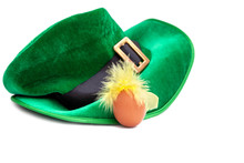 St Patrick's Day Costume Hat Leprechaun Green White Chicken Egg Green Yellow Feathers Isoiated Hair