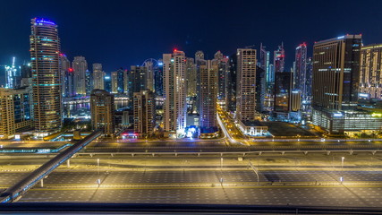 Fantastic rooftop skyline of Dubai marina timelapse.