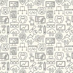 seamless internet technology and programming pattern with linear icons. line style html, php and cod