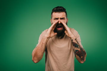 Sticker - excited bearded man screaming isolated on green