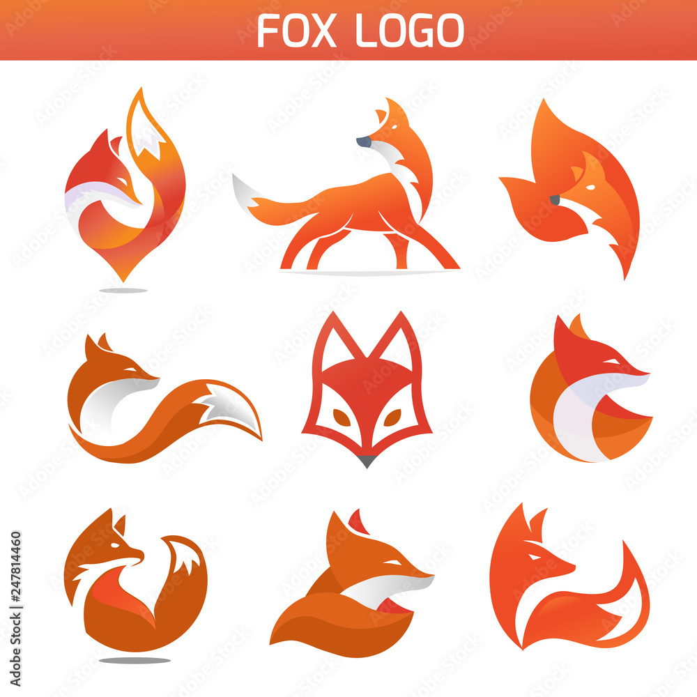 creative fox Animal Modern Simple Design Concept logo set - obrazy, fototapety, plakaty 