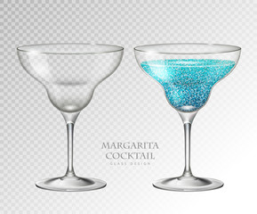 Wall Mural - Realistic cocktail margarita vector illustration on transparent background. Full and empty glass