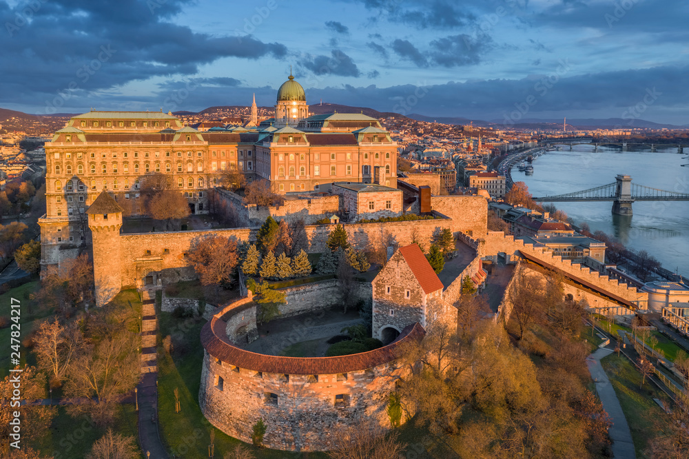 Budapest, Hungary - Golden sunrise at Buda Castle Royal Palace with ...