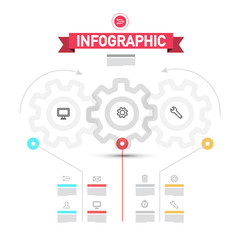 Wall Mural - Infographic Elements with Cogs - Wheals. Vector Infographics Template with Icons and Sample Text on White Background.