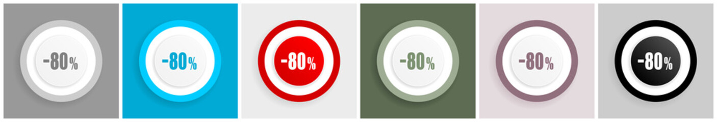 Aufkleber - 80 percent sale retail icon set, vector illustrations in 6 options for web design and mobile applications
