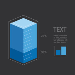 Wall Mural - blue liquid histogram glass bars display 30% 70%. bright modern flat design infocharts / infographic