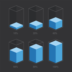 Wall Mural - blue color liquid / fuel histogram glass charts 10% to 100%. flat design infocharts / infographics t