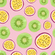 © Afanasia - Seamless tropical fruit pattern with kiwi and passion fruit slices.