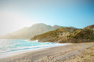 Canvas Print - Sandy beach with crags, Spain