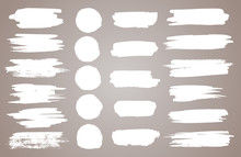 Set Of White Ink Vector Stains. Vector Black Paint, Ink Brush Stroke, Brush, Line Or Round Texture. Dirty Artistic Design Element, Box, Frame Or Background For Text.