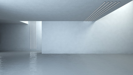 Empty floor in abstract modern architecture. 3D illustration. 3D rendering.