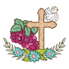 Sticker - cute dove bird with grapes fruits