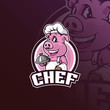 chef pig vector mascot logo design with modern illustration concept style for badge, emblem and tshirt printing. smart pig chef illustration for restaurant logos.