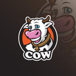 cow vector mascot logo design with modern illustration concept style for badge, emblem and tshirt printing. smart cow illustration for logos.