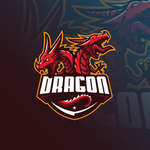 Dragon Vector Mascot Logo Design With Modern Illustration Concept Style For Badge, Emblem And Tshirt Printing. Angry Dragon Illustration For Sport And Esport Team.